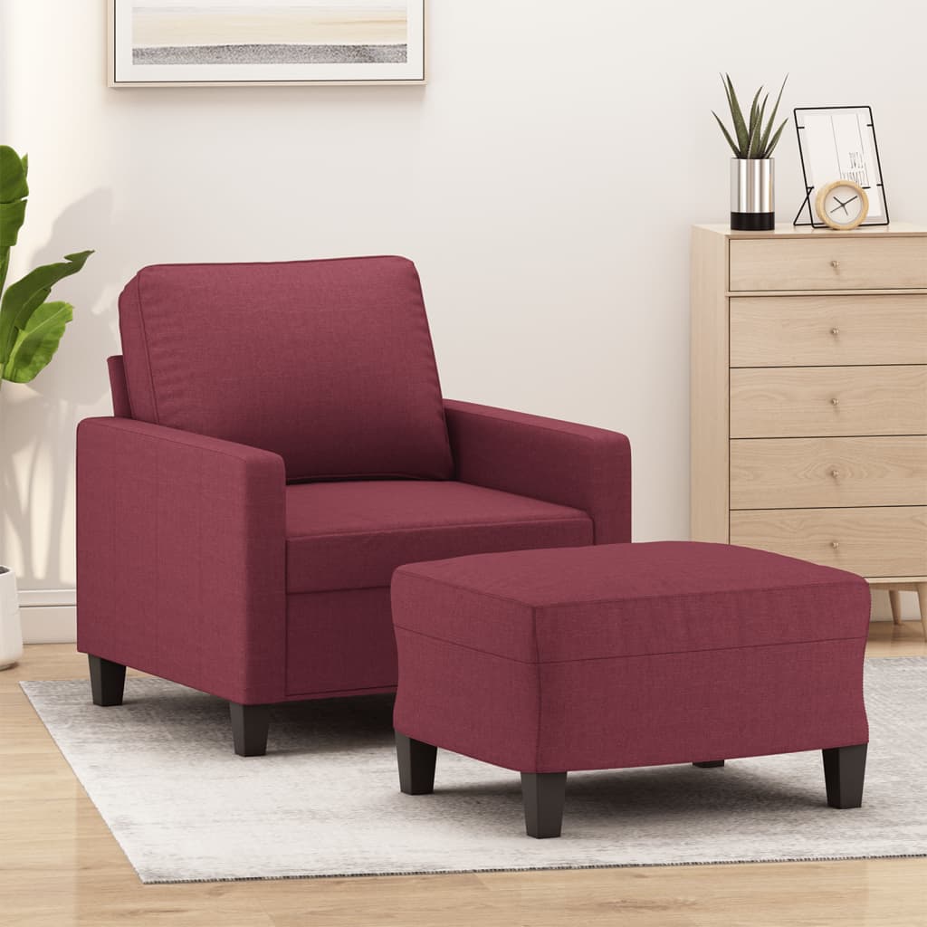 Sessel mit Hocker Hellgrau 60 cm Stoff