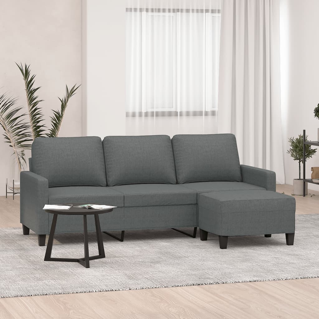 3-Sitzer-Sofa mit Hocker Hellgrau 180 cm Stoff