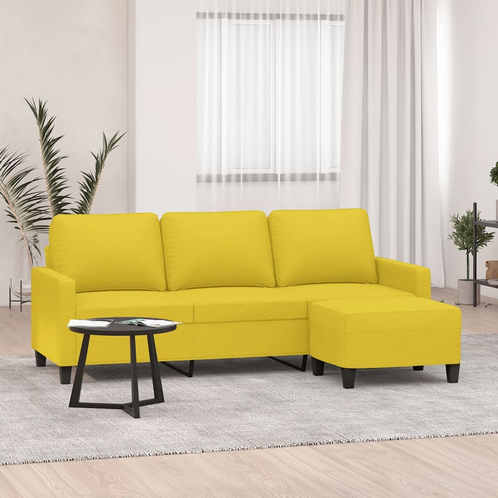3-Sitzer-Sofa mit Hocker Hellgrau 180 cm Stoff