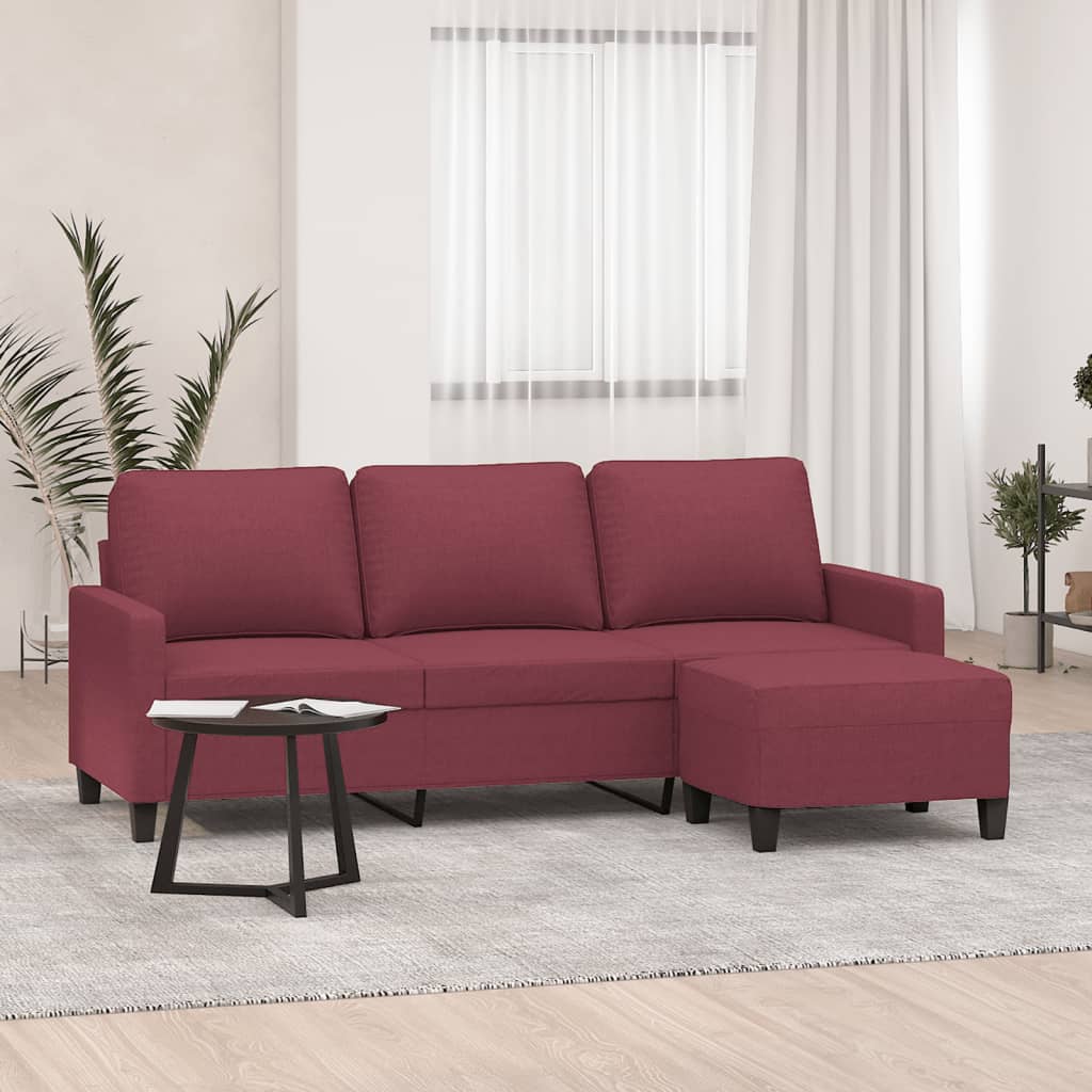 3-Sitzer-Sofa mit Hocker Hellgrau 180 cm Stoff