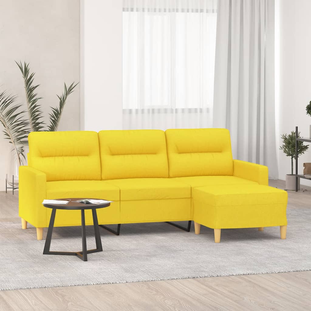 vidaXL 3-Sitzer-Sofa mit Hocker Hellgrau 180 cm Stoff