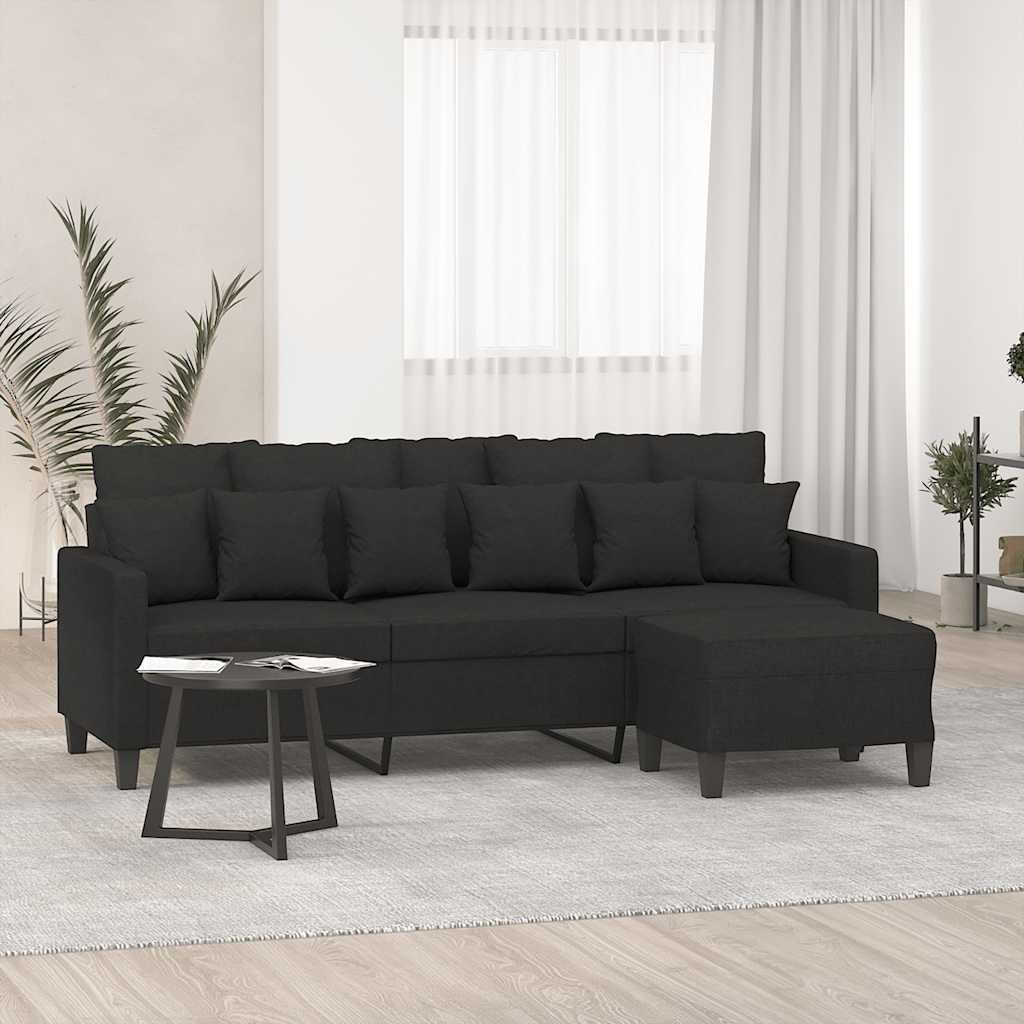 3-Sitzer-Sofa mit Hocker Hellgrau 180 cm Stoff