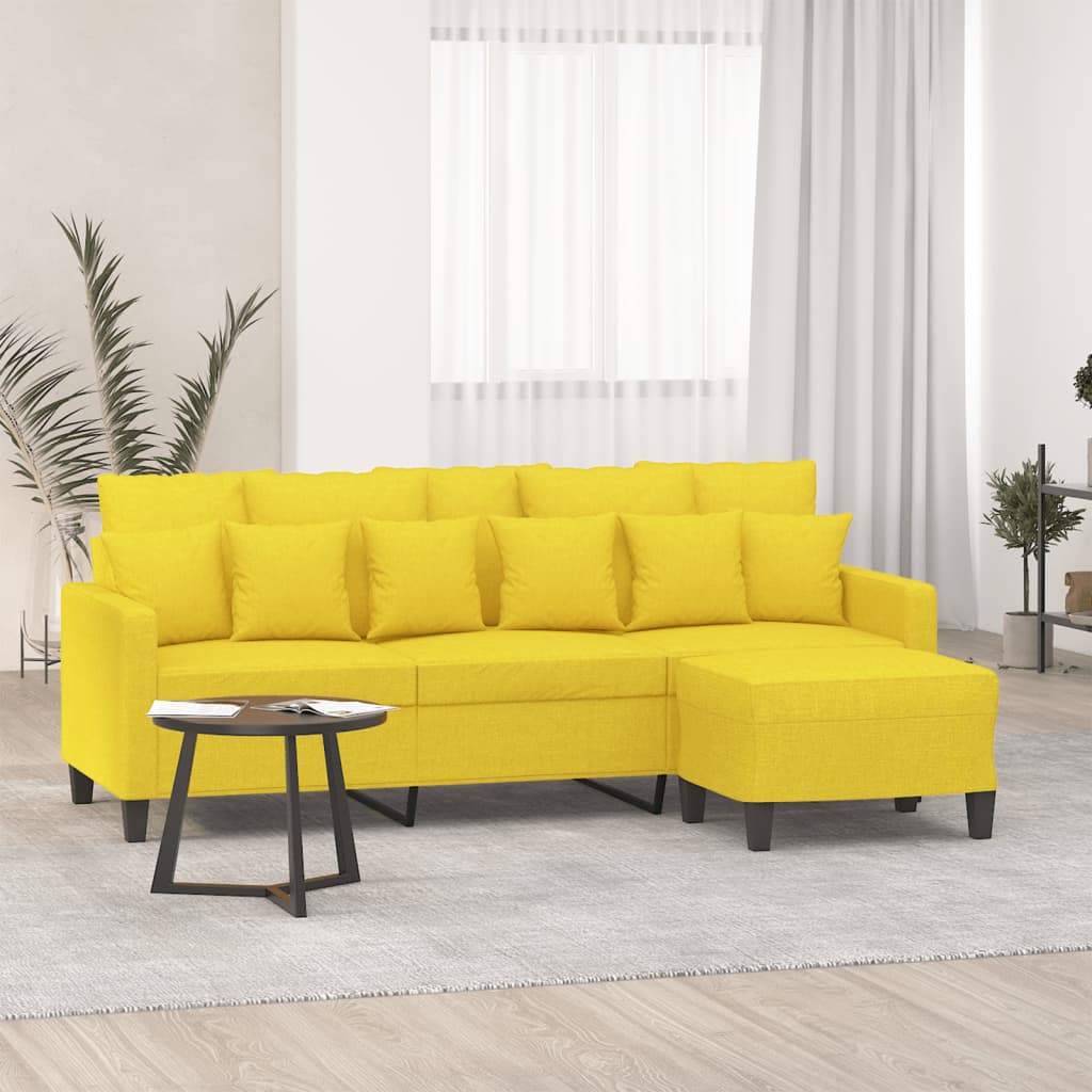3-Sitzer-Sofa mit Hocker Hellgrau 180 cm Stoff