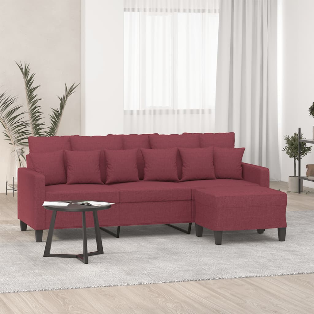3-Sitzer-Sofa mit Hocker Hellgrau 180 cm Stoff