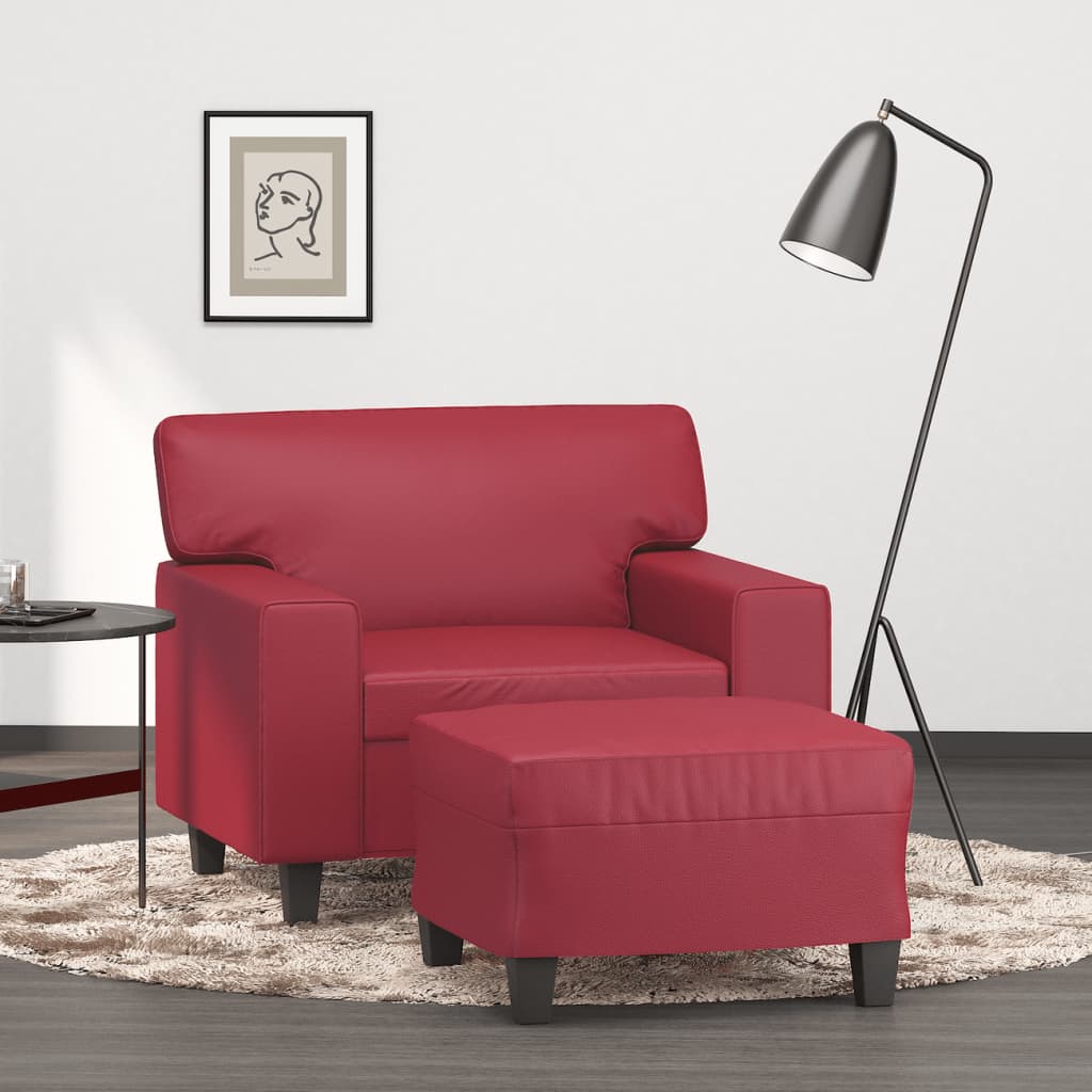 Sessel mit Hocker Schwarz 60 cm Kunstleder