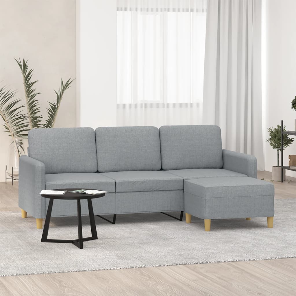 vidaXL 3-Sitzer-Sofa mit Hocker Hellgrau 180 cm Stoff