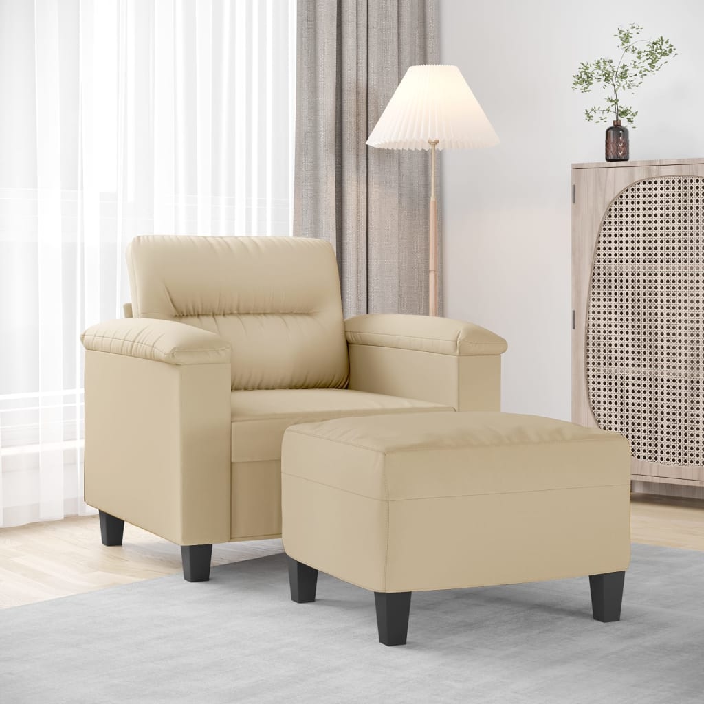 vidaXL Sessel mit Hocker Taupe 60 cm Mikrofasergewebe