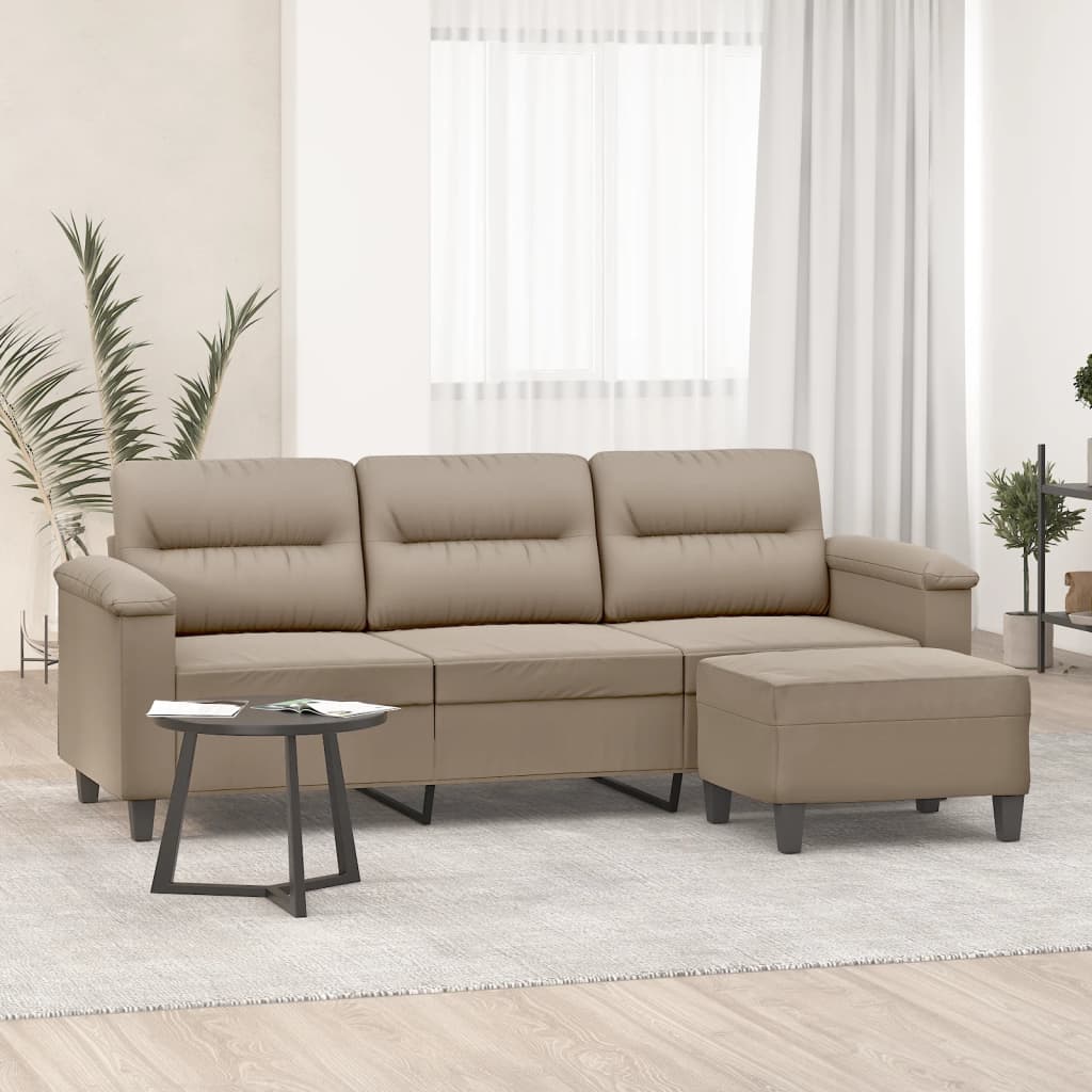 vidaXL 3-Sitzer-Sofa mit Hocker Taupe 180 cm Mikrofasergewebe