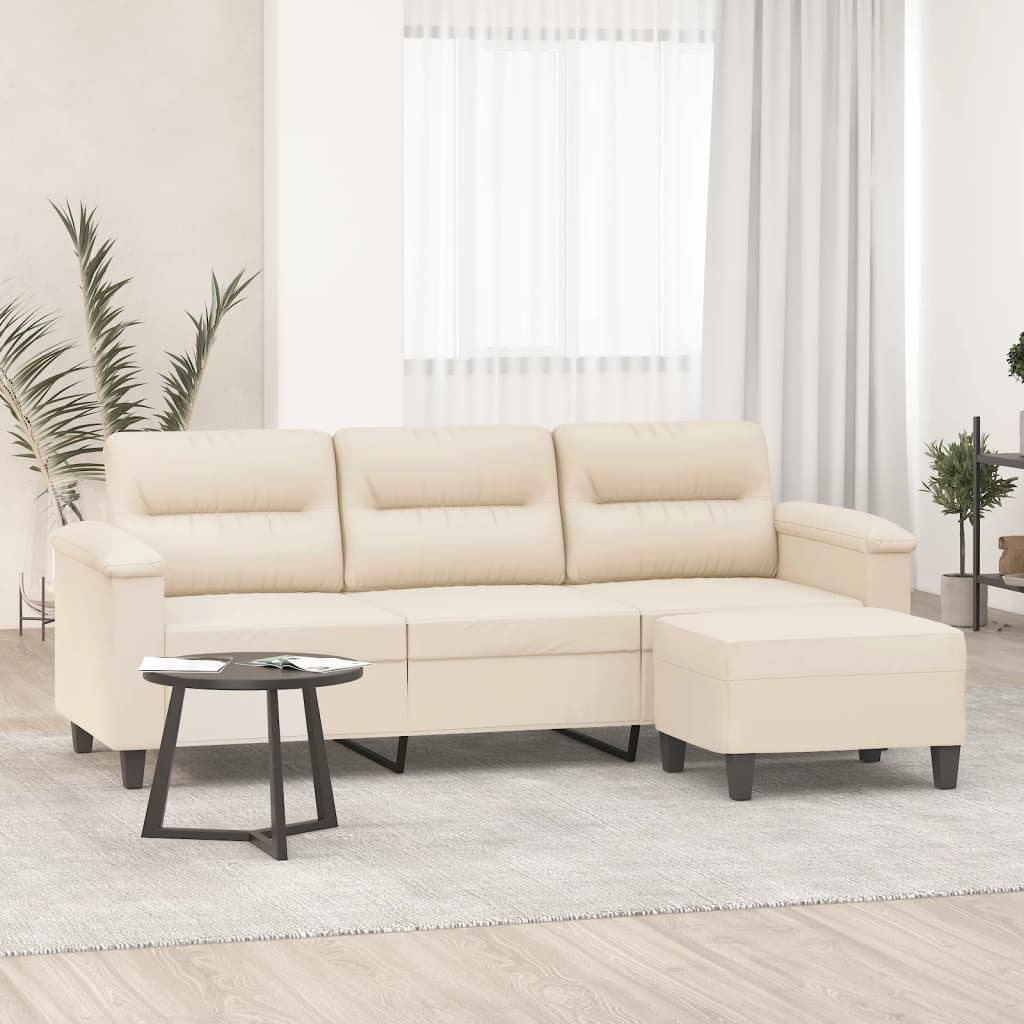 vidaXL 3-Sitzer-Sofa mit Hocker Taupe 180 cm Mikrofasergewebe