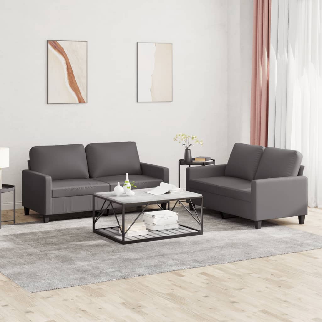 2-tlg. Sofagarnitur mit Kissen Schwarz Kunstleder