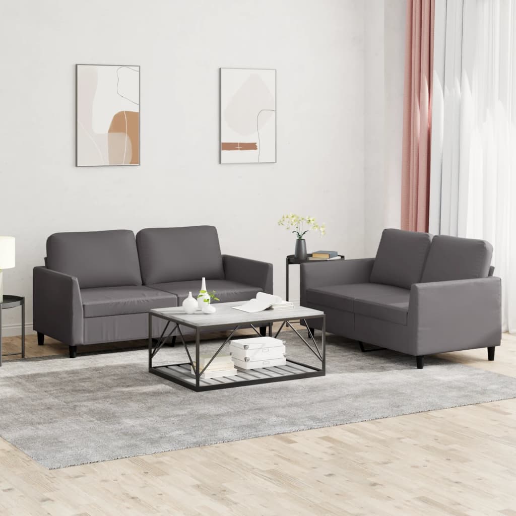 2-tlg. Sofagarnitur mit Kissen Schwarz Kunstleder