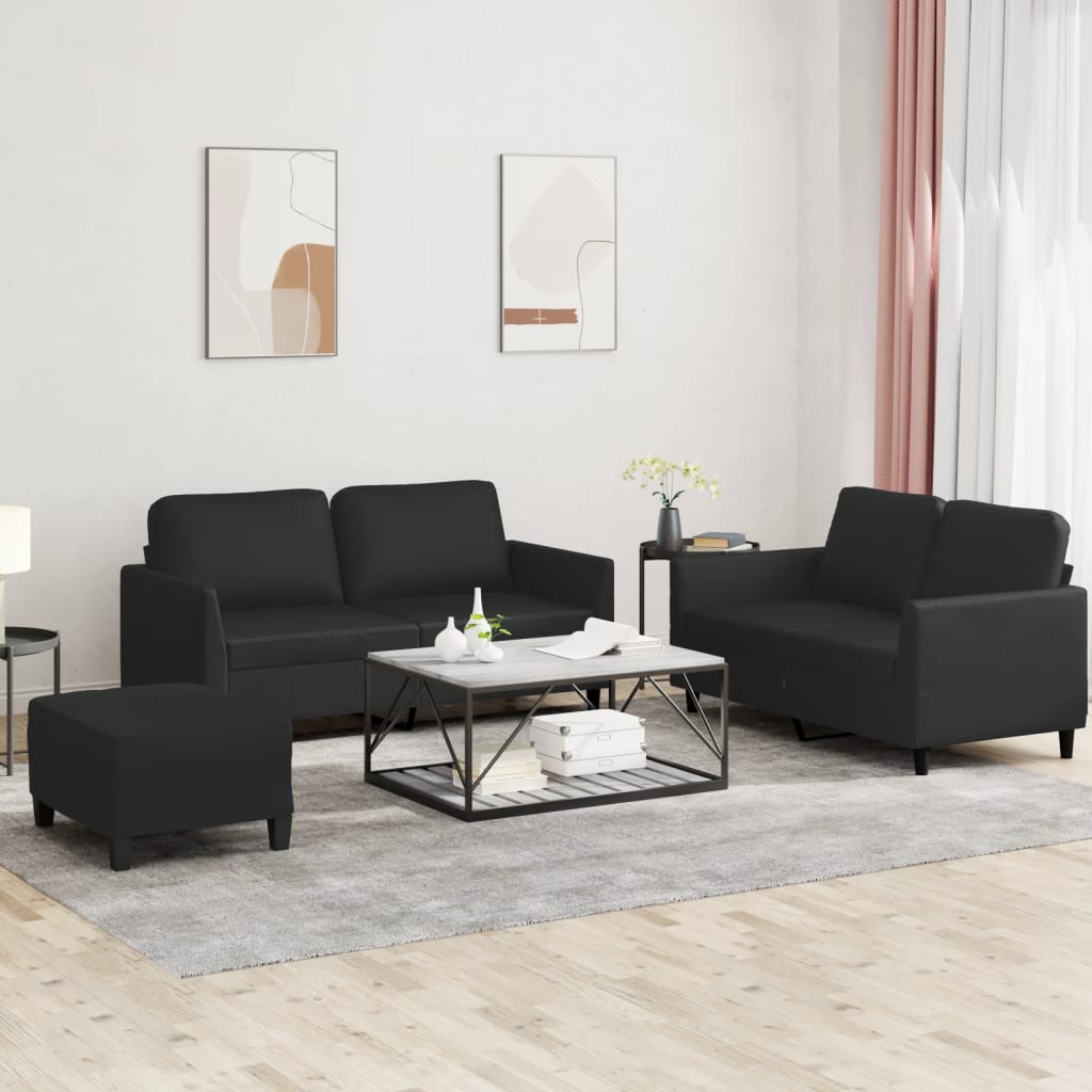2-tlg. Sofagarnitur mit Kissen Schwarz Kunstleder