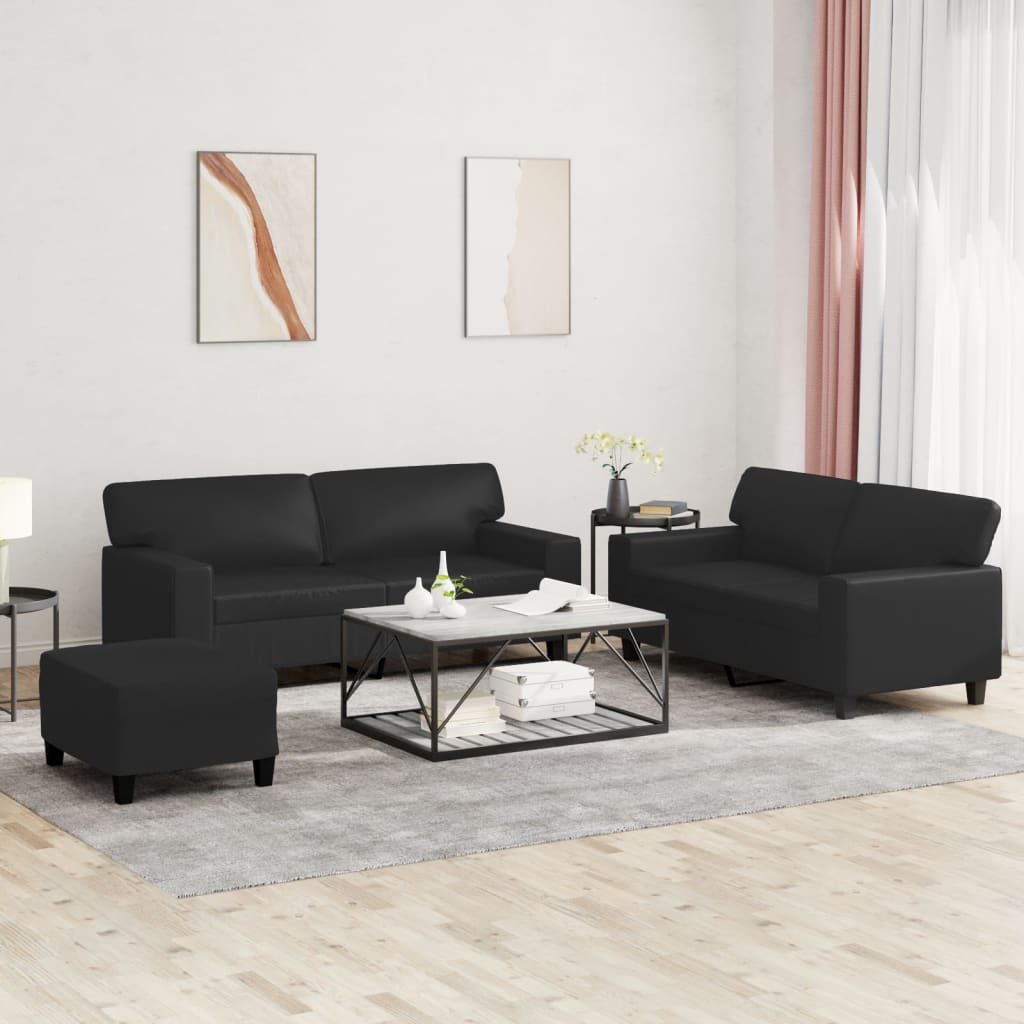 2-tlg. Sofagarnitur Schwarz Kunstleder