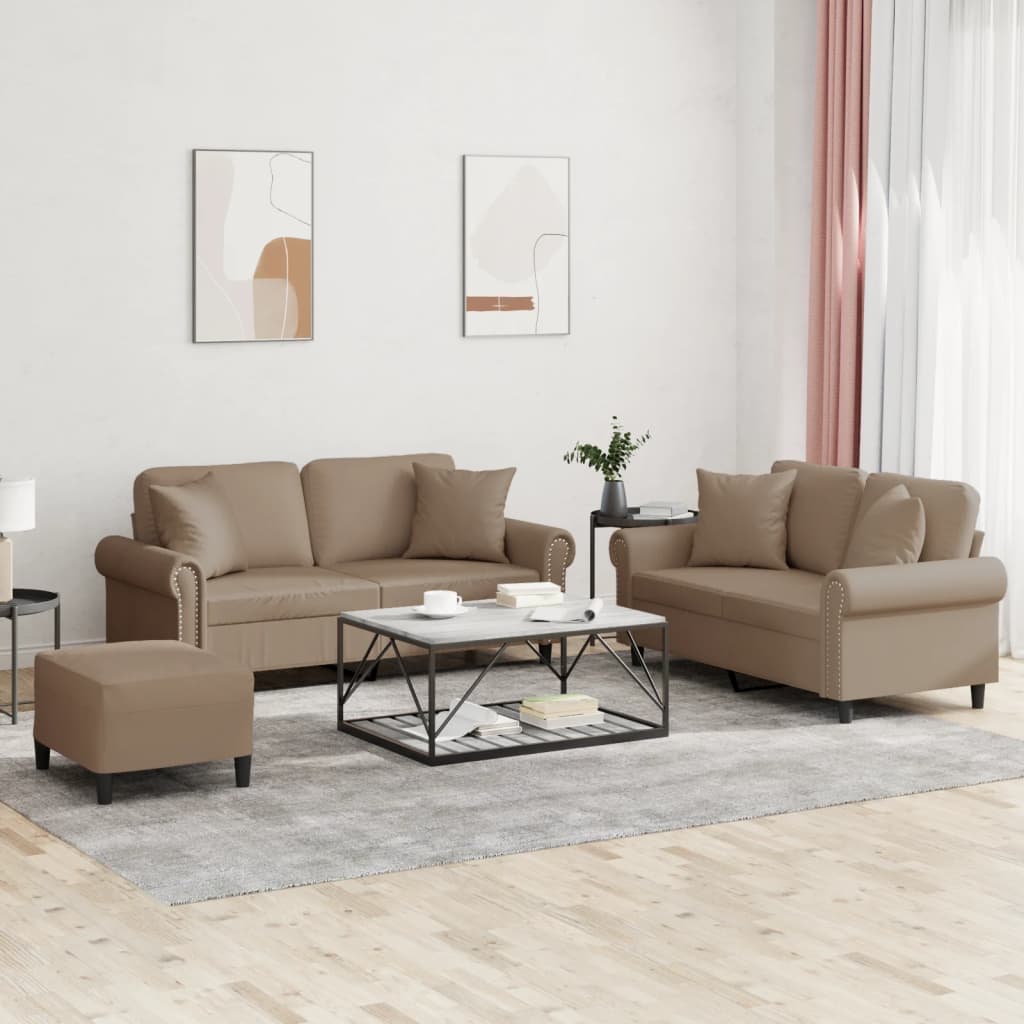 2-tlg. Sofagarnitur mit Kissen Schwarz Kunstleder