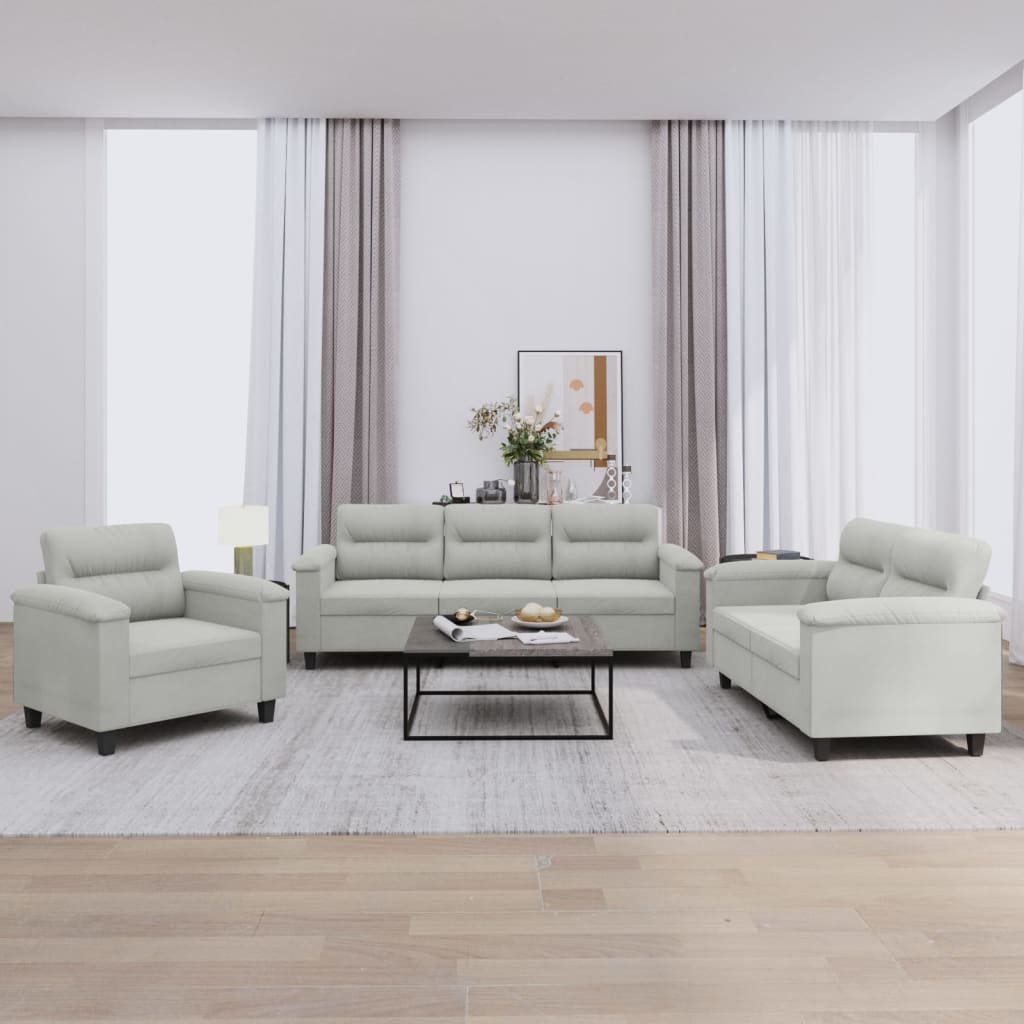 3-tlg. Sofagarnitur mit Kissen Taupe Mikrofasergewebe