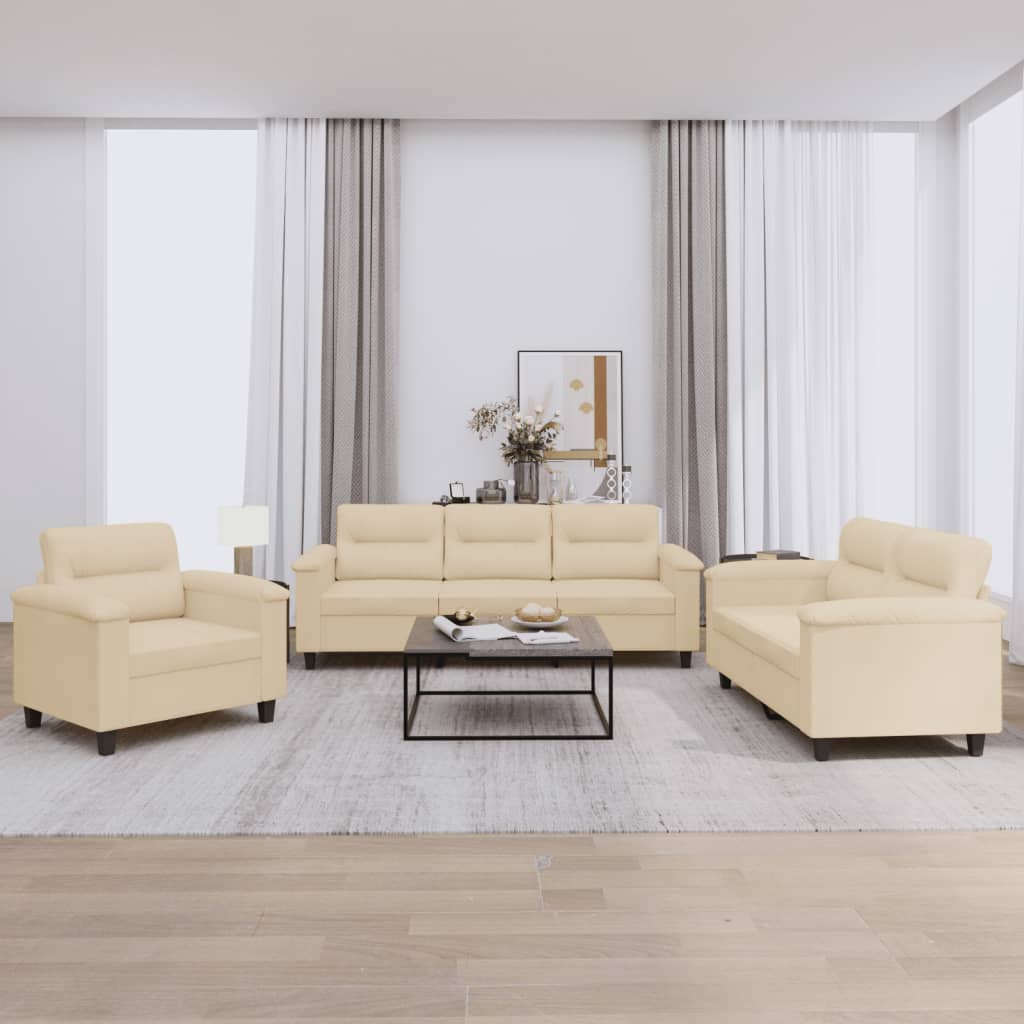 3-tlg. Sofagarnitur mit Kissen Taupe Mikrofasergewebe