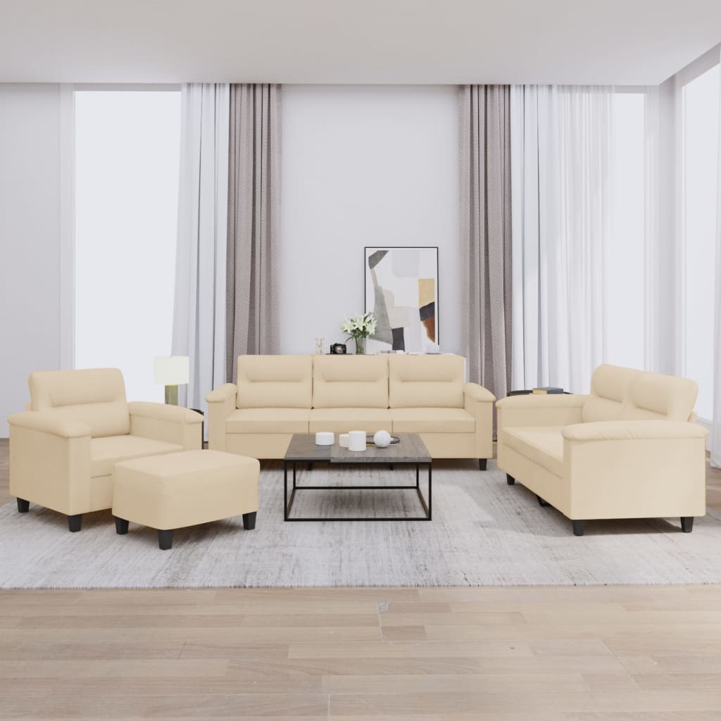 3-tlg. Sofagarnitur mit Kissen Taupe Mikrofasergewebe