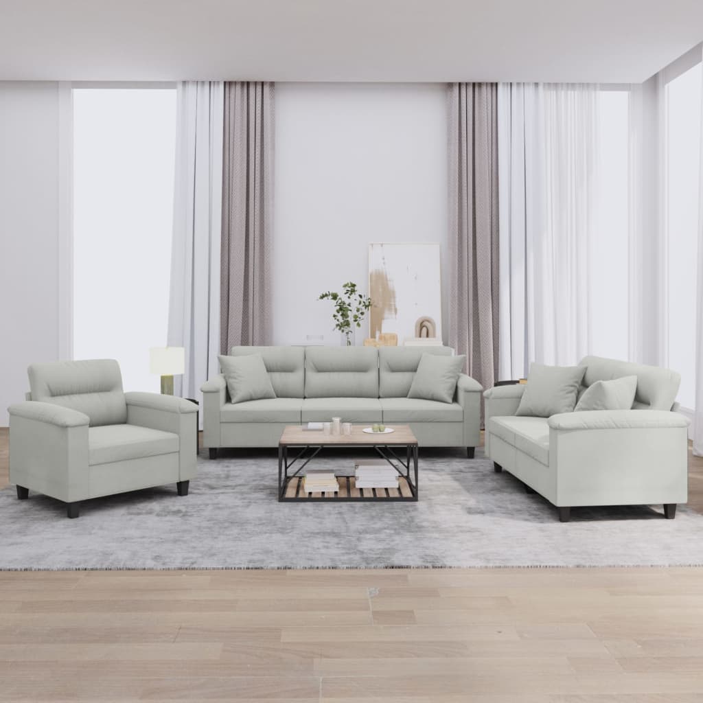 3-tlg. Sofagarnitur mit Kissen Taupe Mikrofasergewebe