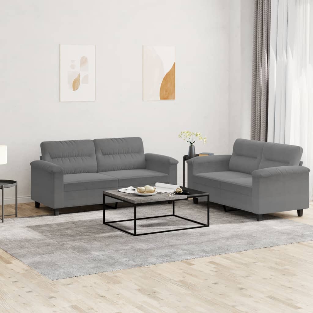 2-tlg. Sofagarnitur mit Kissen Taupe Mikrofasergewebe
