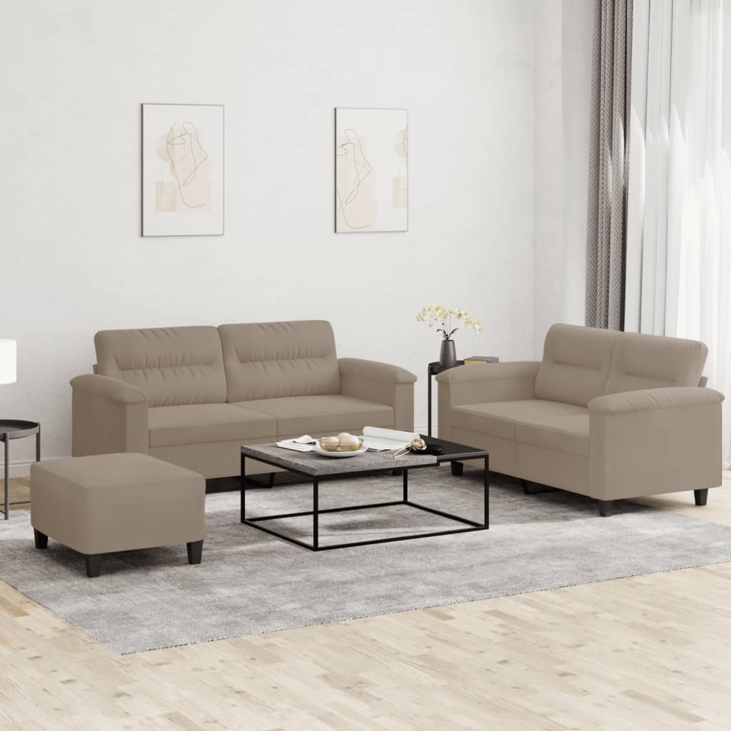 2-tlg. Sofagarnitur mit Kissen Taupe Mikrofasergewebe
