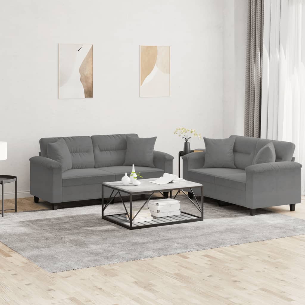 2-tlg. Sofagarnitur mit Kissen Taupe Mikrofasergewebe