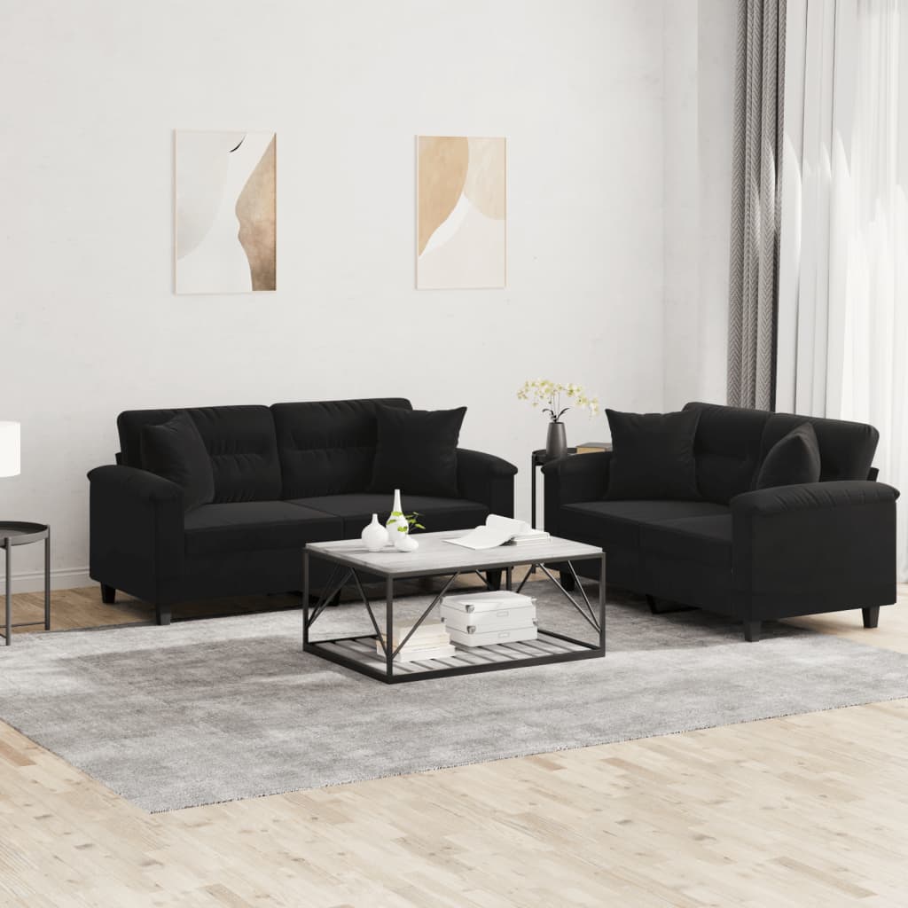 2-tlg. Sofagarnitur mit Kissen Taupe Mikrofasergewebe