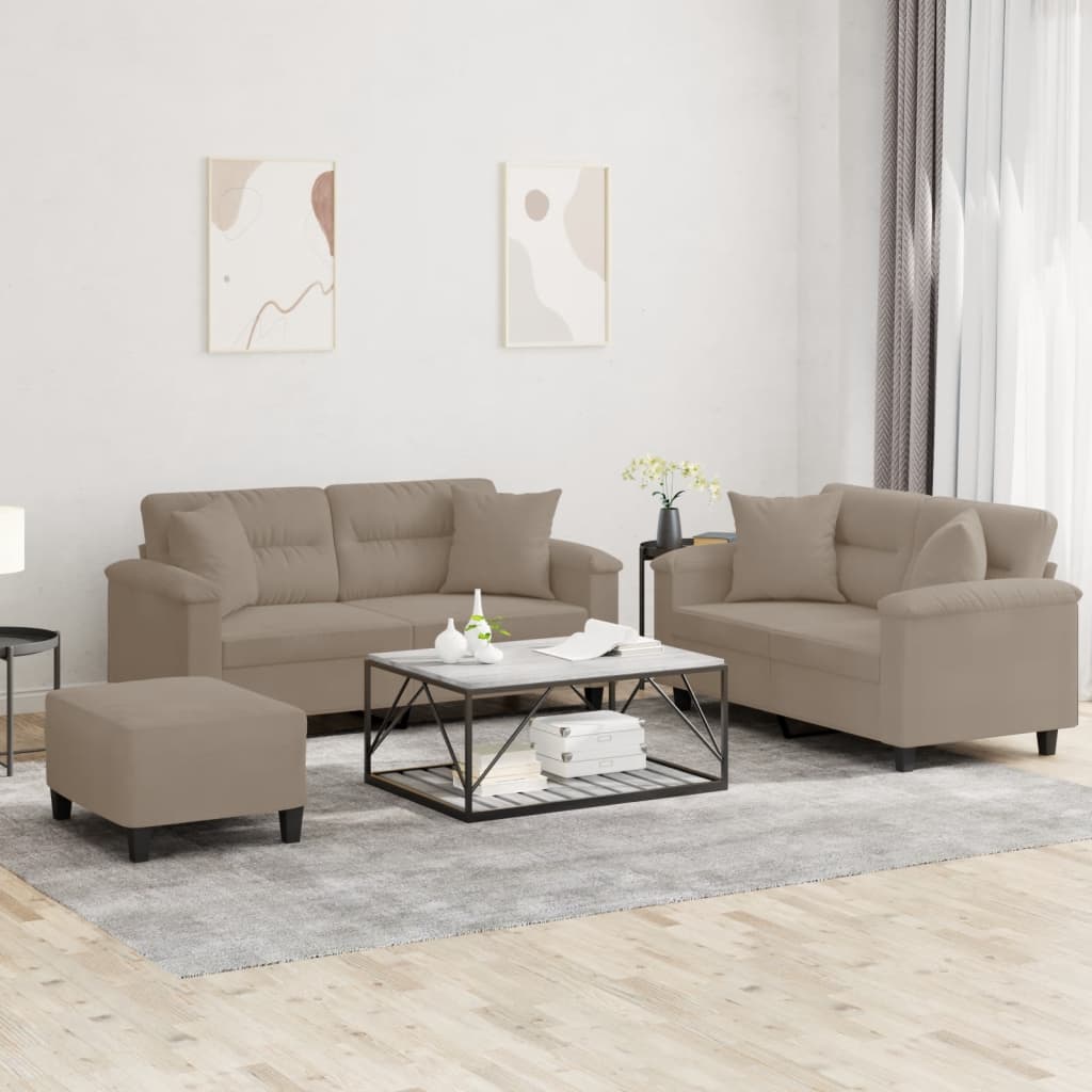 2-tlg. Sofagarnitur mit Kissen Taupe Mikrofasergewebe