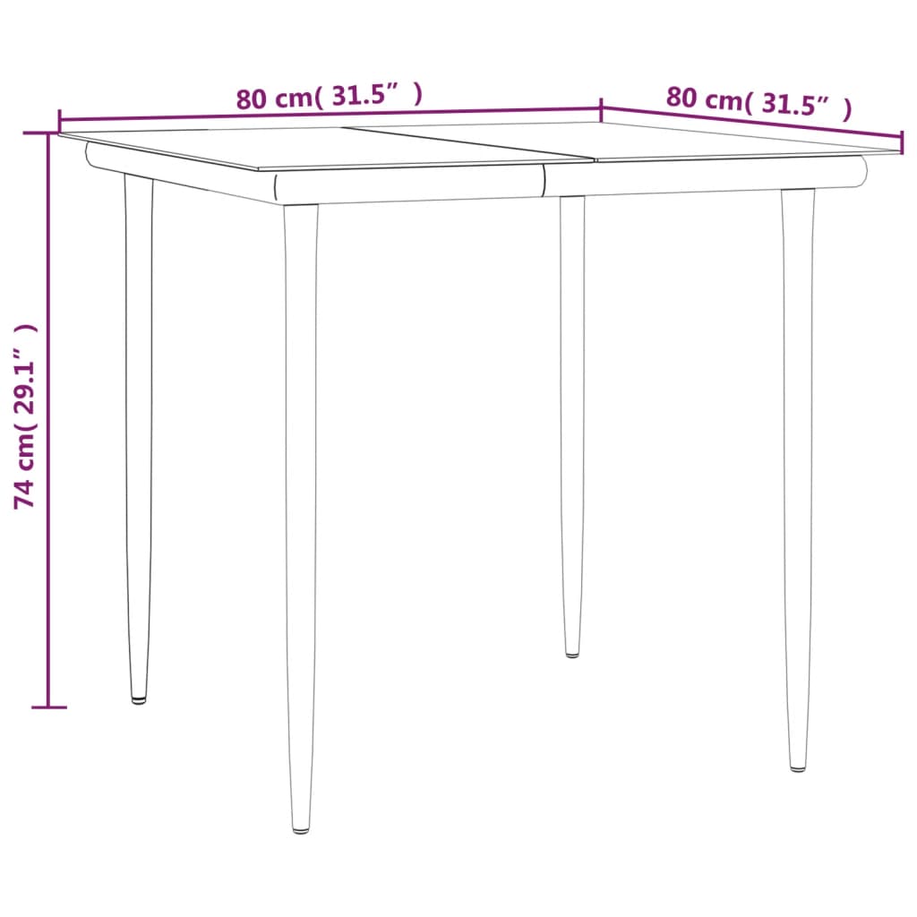 3-tlg. Garten-Essgruppe Schwarz Poly Rattan und Stahl