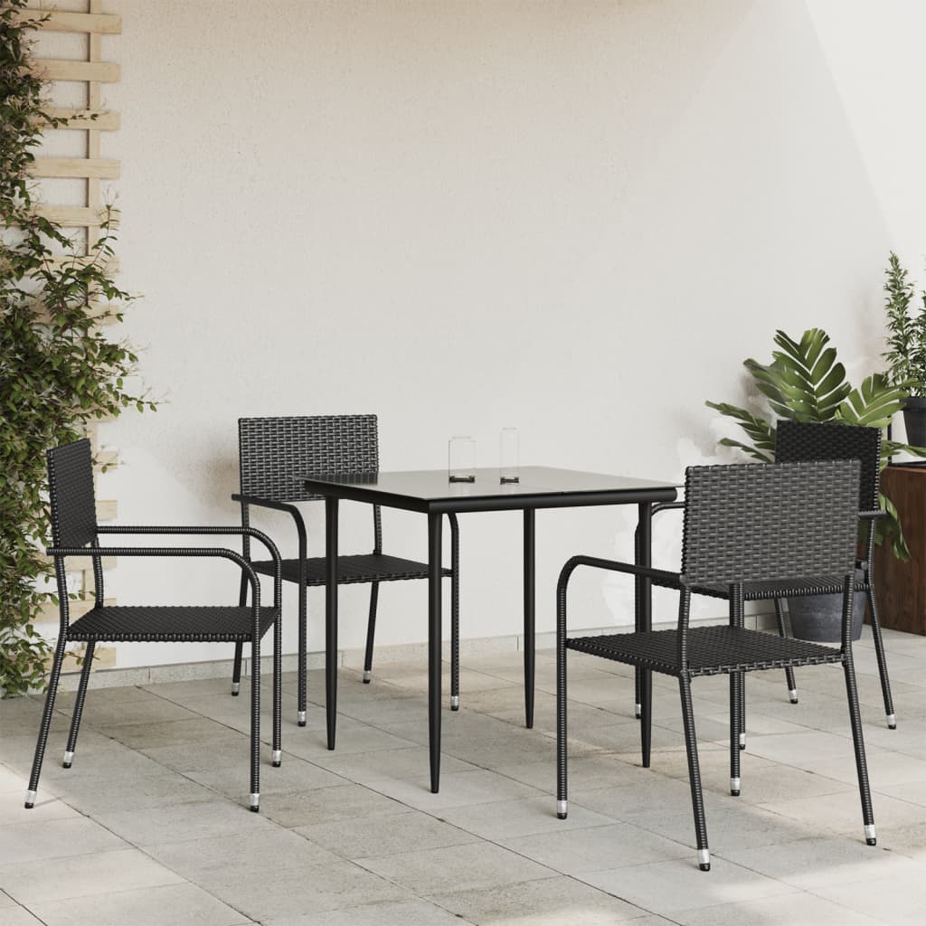 3-tlg. Garten-Essgruppe Schwarz Poly Rattan und Stahl