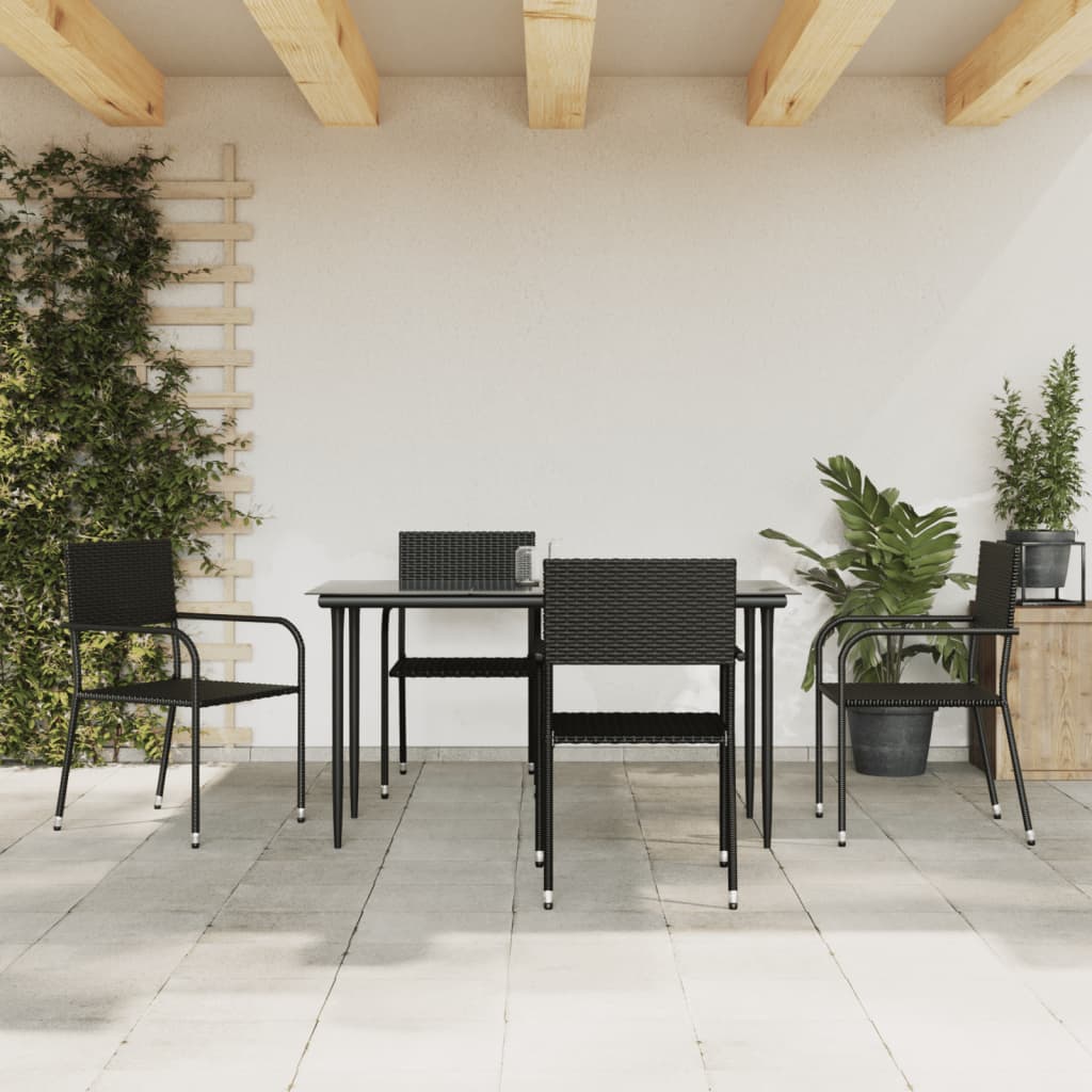 3-tlg. Garten-Essgruppe Schwarz Poly Rattan und Stahl