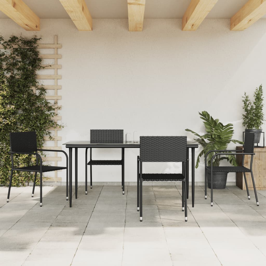 3-tlg. Garten-Essgruppe Schwarz Poly Rattan und Stahl