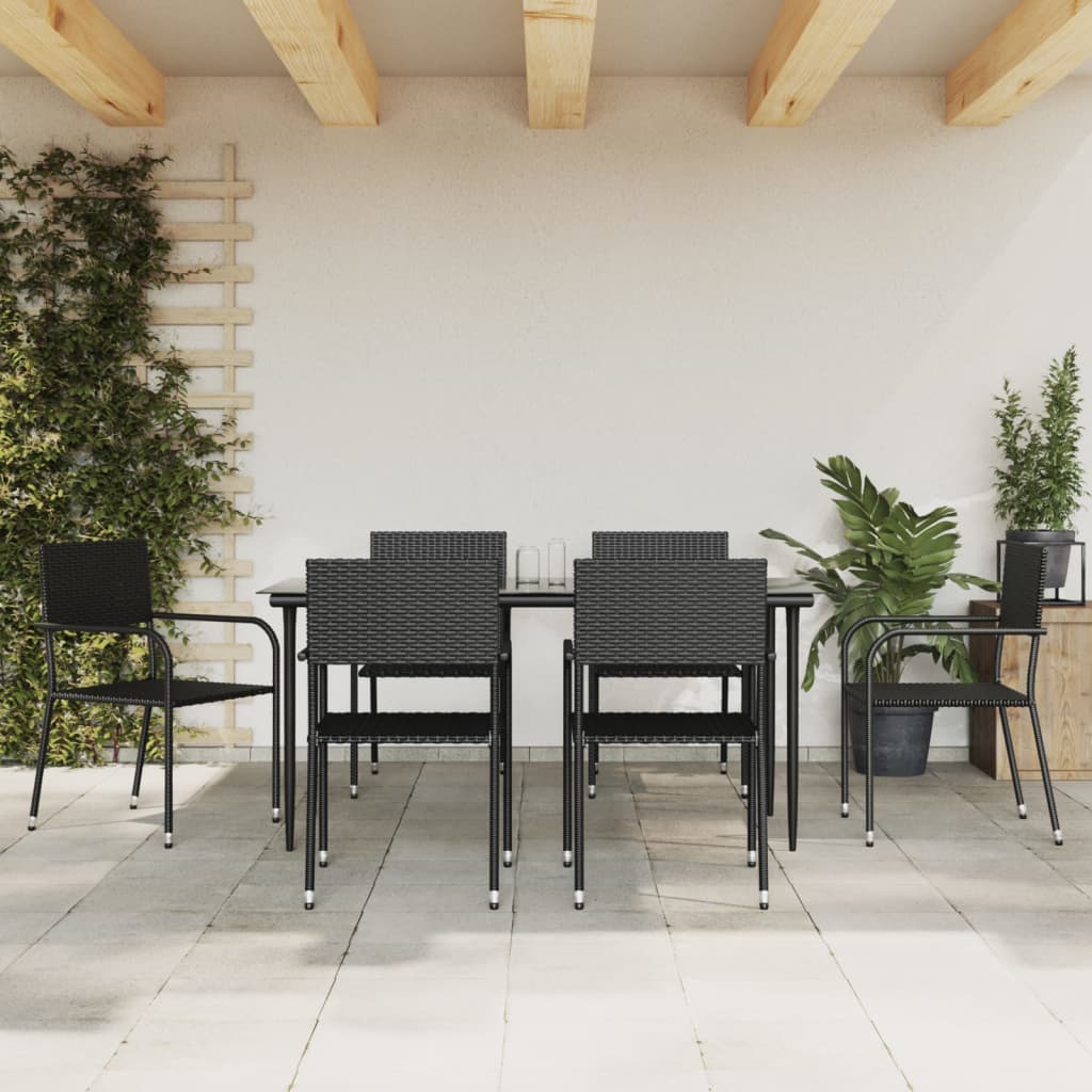 3-tlg. Garten-Essgruppe Schwarz Poly Rattan und Stahl
