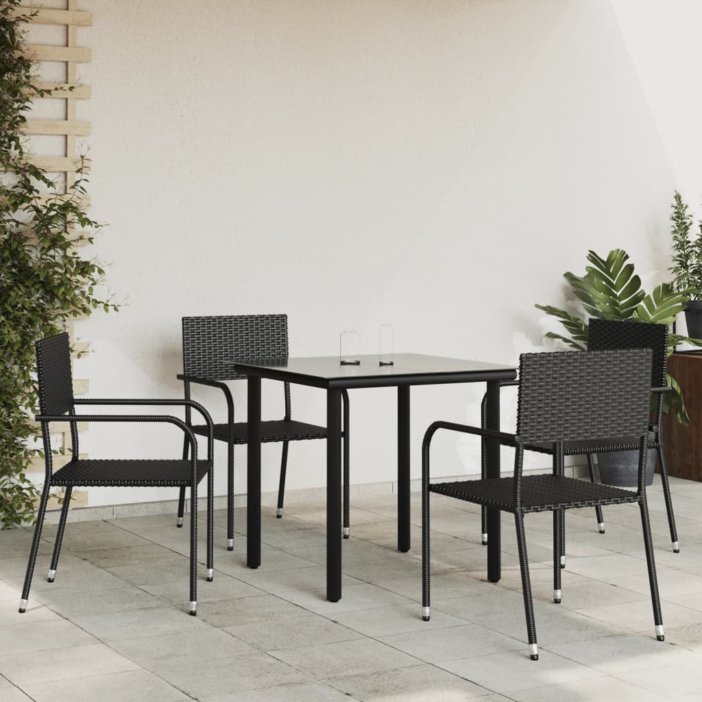 3-tlg. Garten-Essgruppe Schwarz Poly Rattan und Stahl