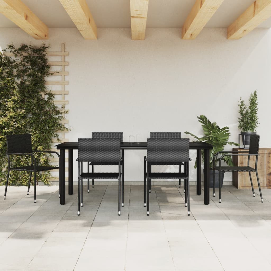 3-tlg. Garten-Essgruppe Schwarz Poly Rattan und Stahl