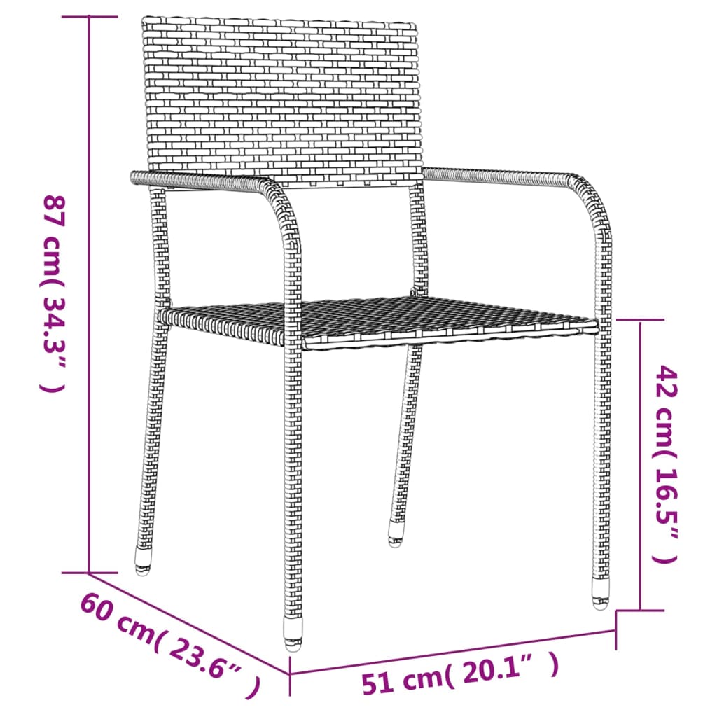 3-tlg. Garten-Essgruppe Grau und Schwarz Poly Rattan und Stahl