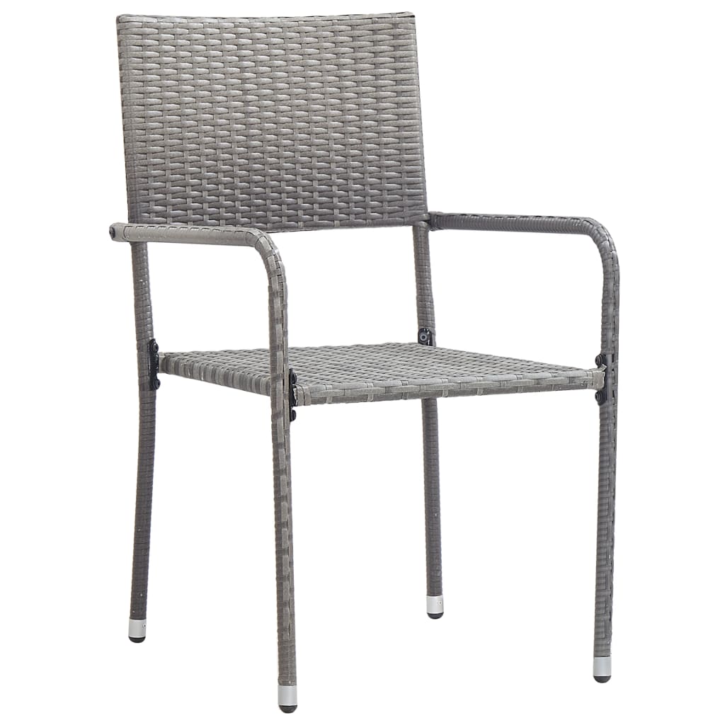 3-tlg. Garten-Essgruppe Grau und Schwarz Poly Rattan und Stahl