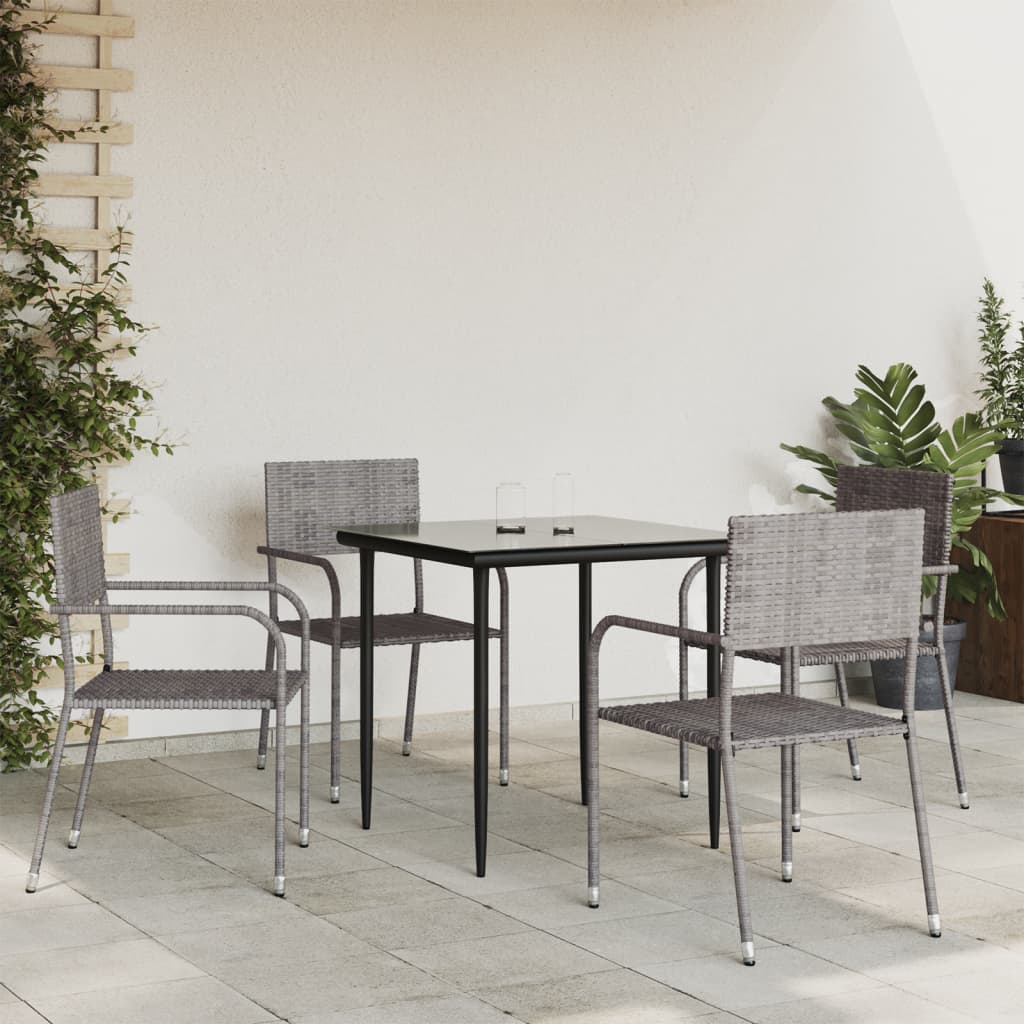 3-tlg. Garten-Essgruppe Grau und Schwarz Poly Rattan und Stahl
