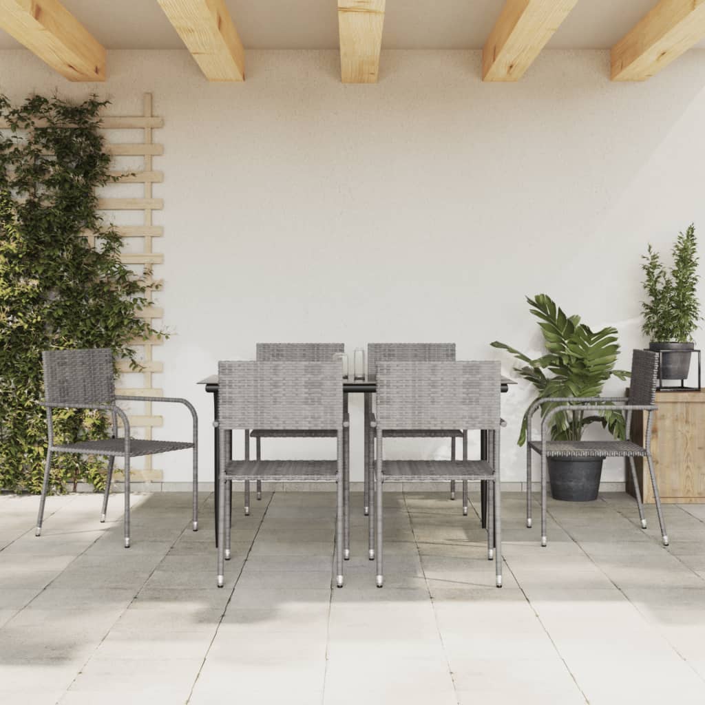 3-tlg. Garten-Essgruppe Grau und Schwarz Poly Rattan und Stahl