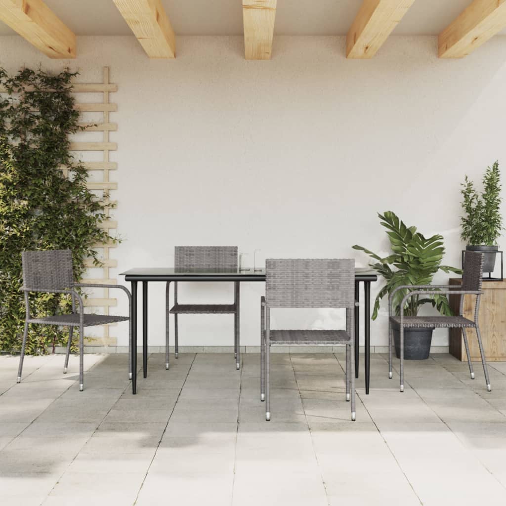 3-tlg. Garten-Essgruppe Grau und Schwarz Poly Rattan und Stahl