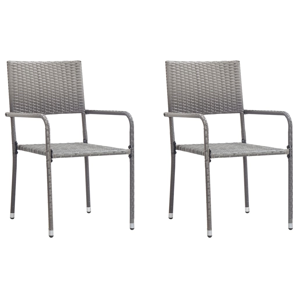 3-tlg. Garten-Essgruppe Grau und Schwarz Poly Rattan und Stahl