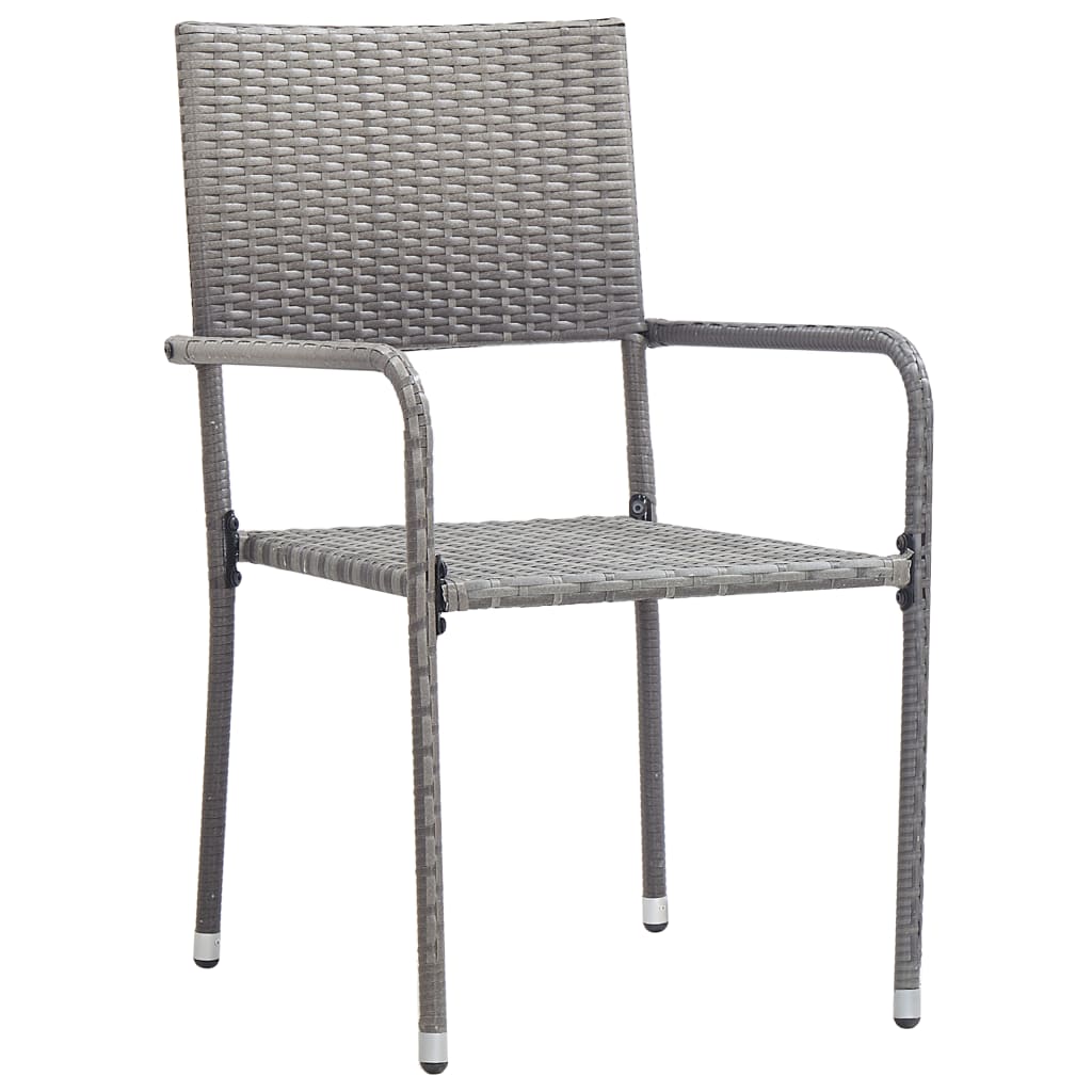 3-tlg. Garten-Essgruppe Grau und Schwarz Poly Rattan und Stahl