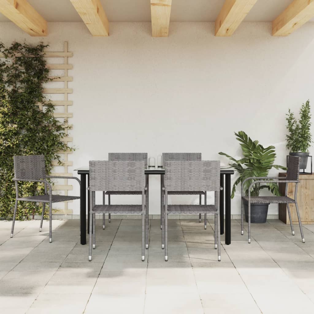 3-tlg. Garten-Essgruppe Grau und Schwarz Poly Rattan und Stahl