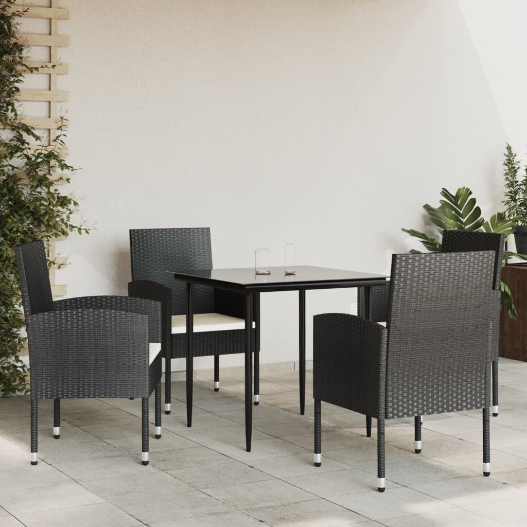 3-tlg. Garten-Essgruppe Schwarz Poly Rattan und Stahl