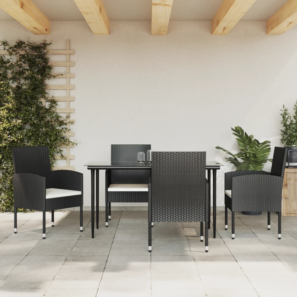 3-tlg. Garten-Essgruppe Schwarz Poly Rattan und Stahl