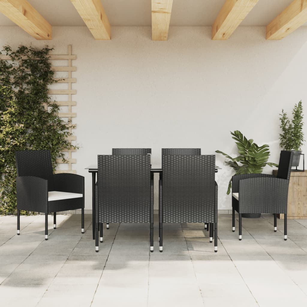 3-tlg. Garten-Essgruppe Schwarz Poly Rattan und Stahl