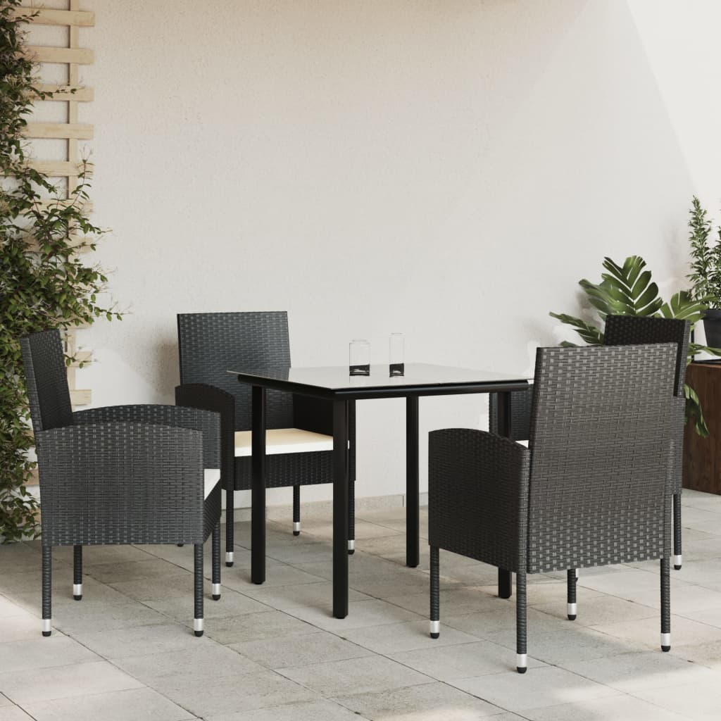 3-tlg. Garten-Essgruppe Schwarz Poly Rattan und Stahl