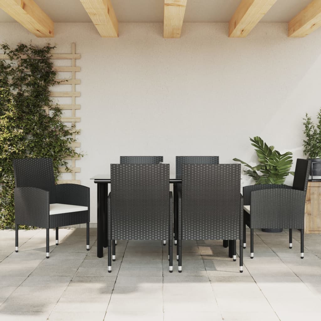 3-tlg. Garten-Essgruppe Schwarz Poly Rattan und Stahl