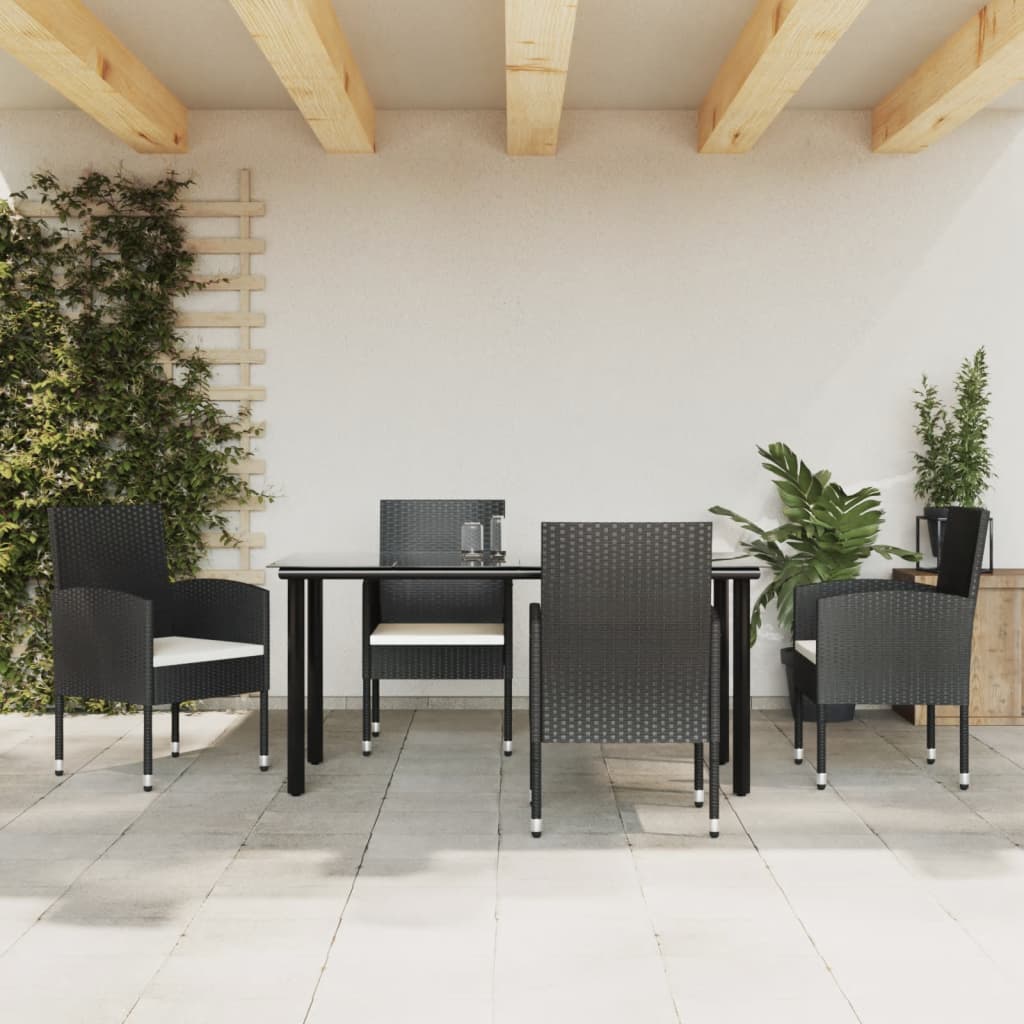 3-tlg. Garten-Essgruppe Schwarz Poly Rattan und Stahl