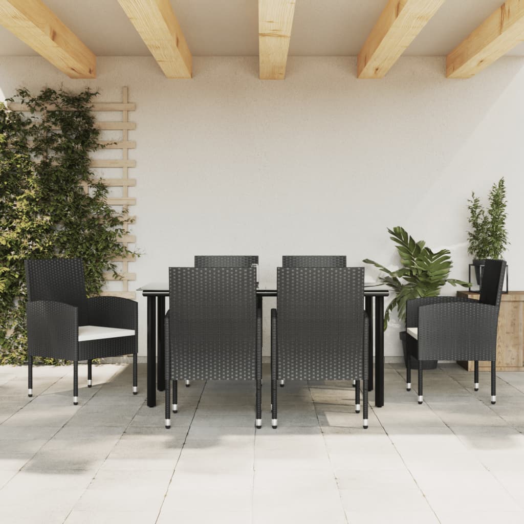 3-tlg. Garten-Essgruppe Schwarz Poly Rattan und Stahl
