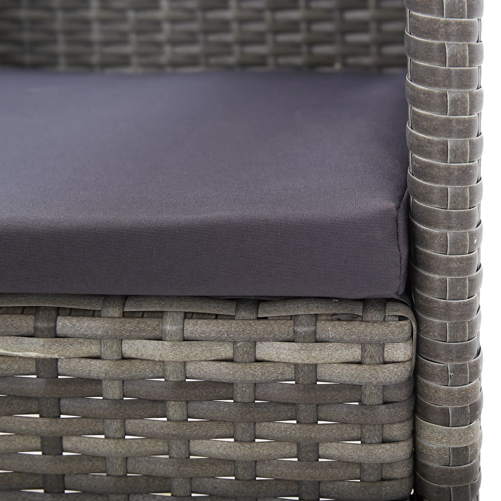 3-tlg. Garten-Essgruppe Grau und Schwarz Poly Rattan und Stahl